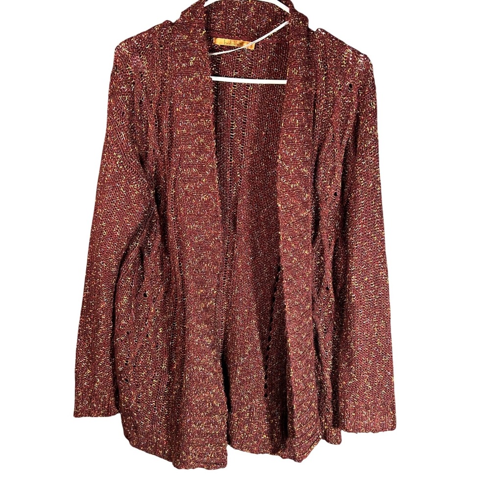 Belldini Cardigan Womens Large Burgundy‎ Open Front Chunky Knit Multicolor Cozy